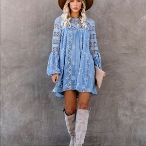 Laurel Crochet Eyelet Dress - Slate Blue from VICI